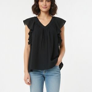 COS Black V-Neck Ruffle Blouse
